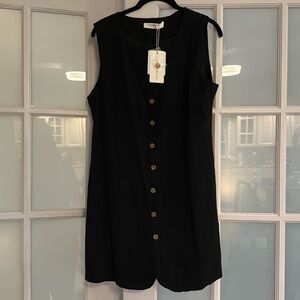 Black button up cotton and linen short dress